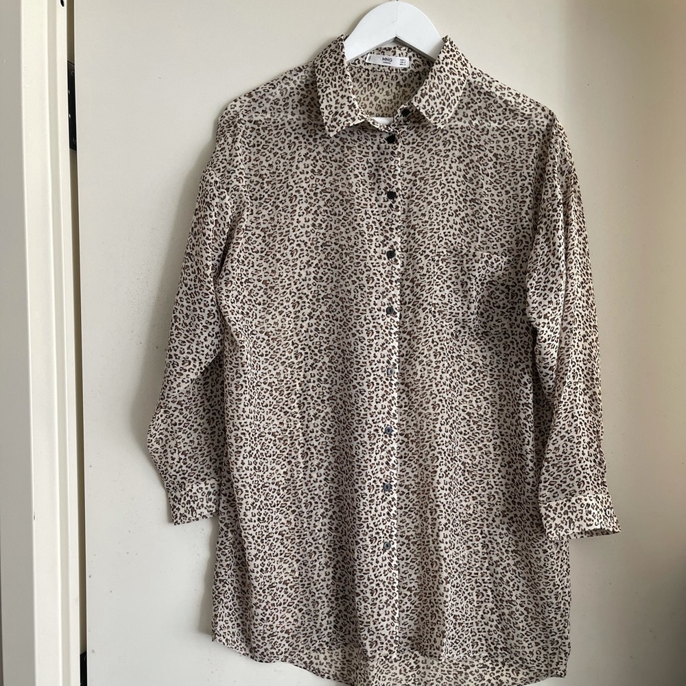 Mango Leopard Print Sheer Chiffon Button Down - image 2